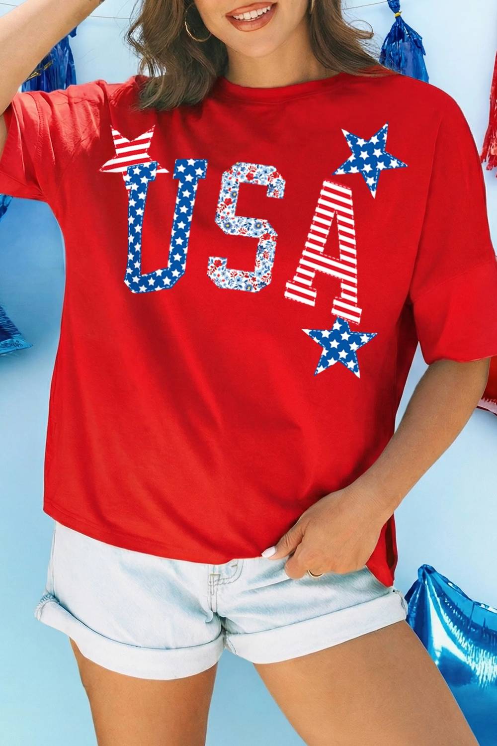 Shewin - Usa Star Oversized Top