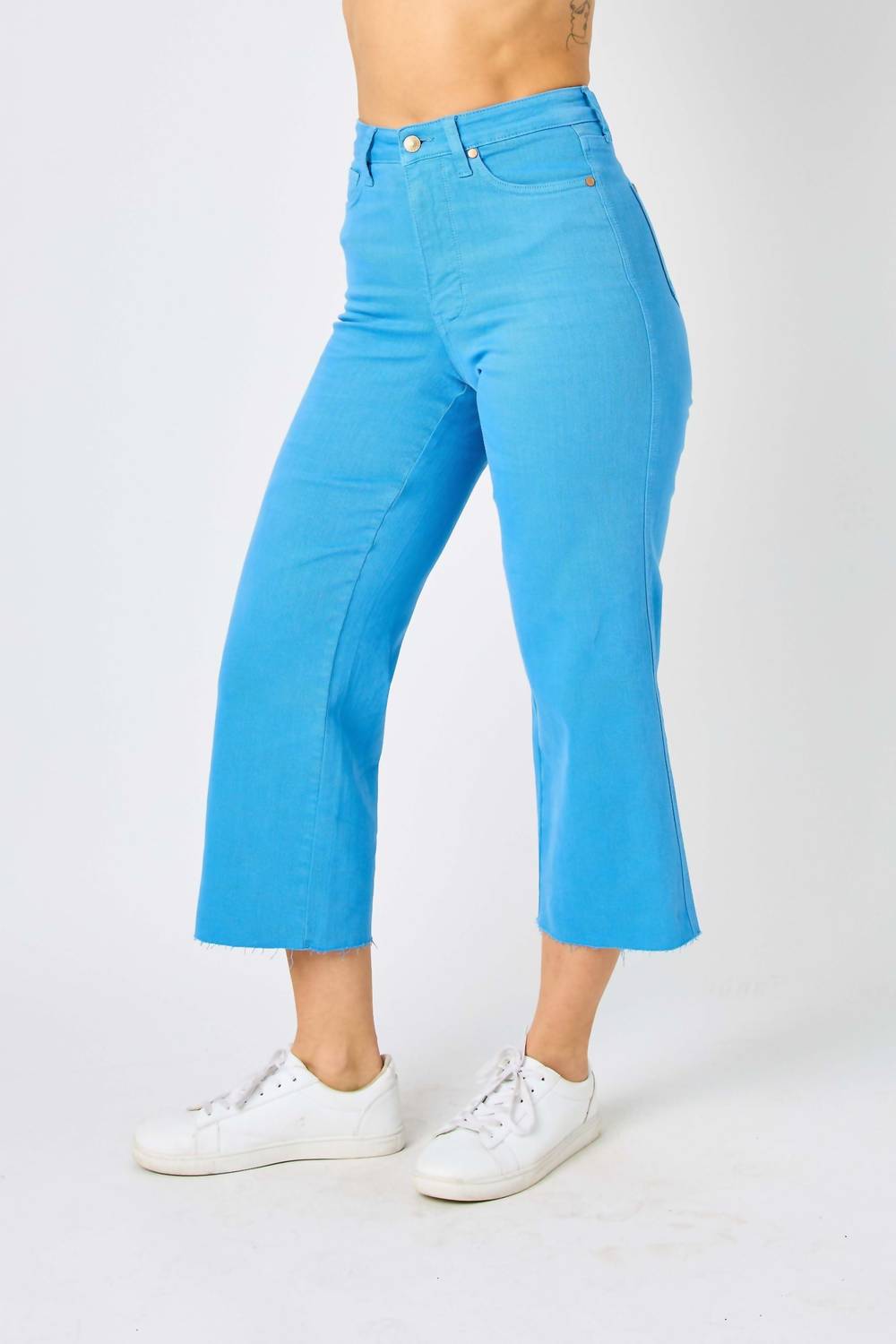 Judy Blue High Waist Garment Dyed Wide Leg Pants in sky blue - women's pants - detail view