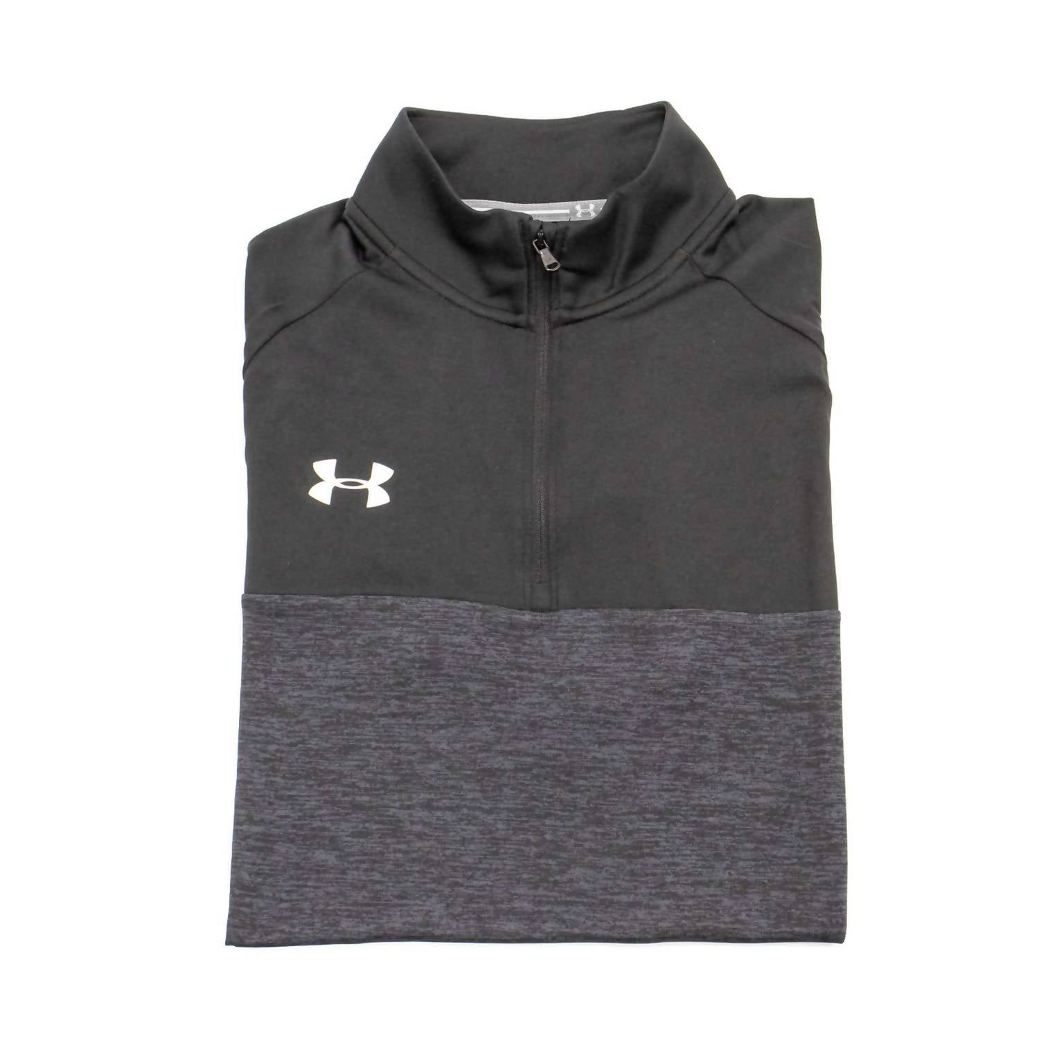 UNDER ARMOUR Men's Locker Jacquard Quarter Zip Shirt Top in black - men's long sleeve top - detail view
