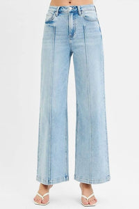 Risen - High Waist Pintuck Wide Leg Jeans