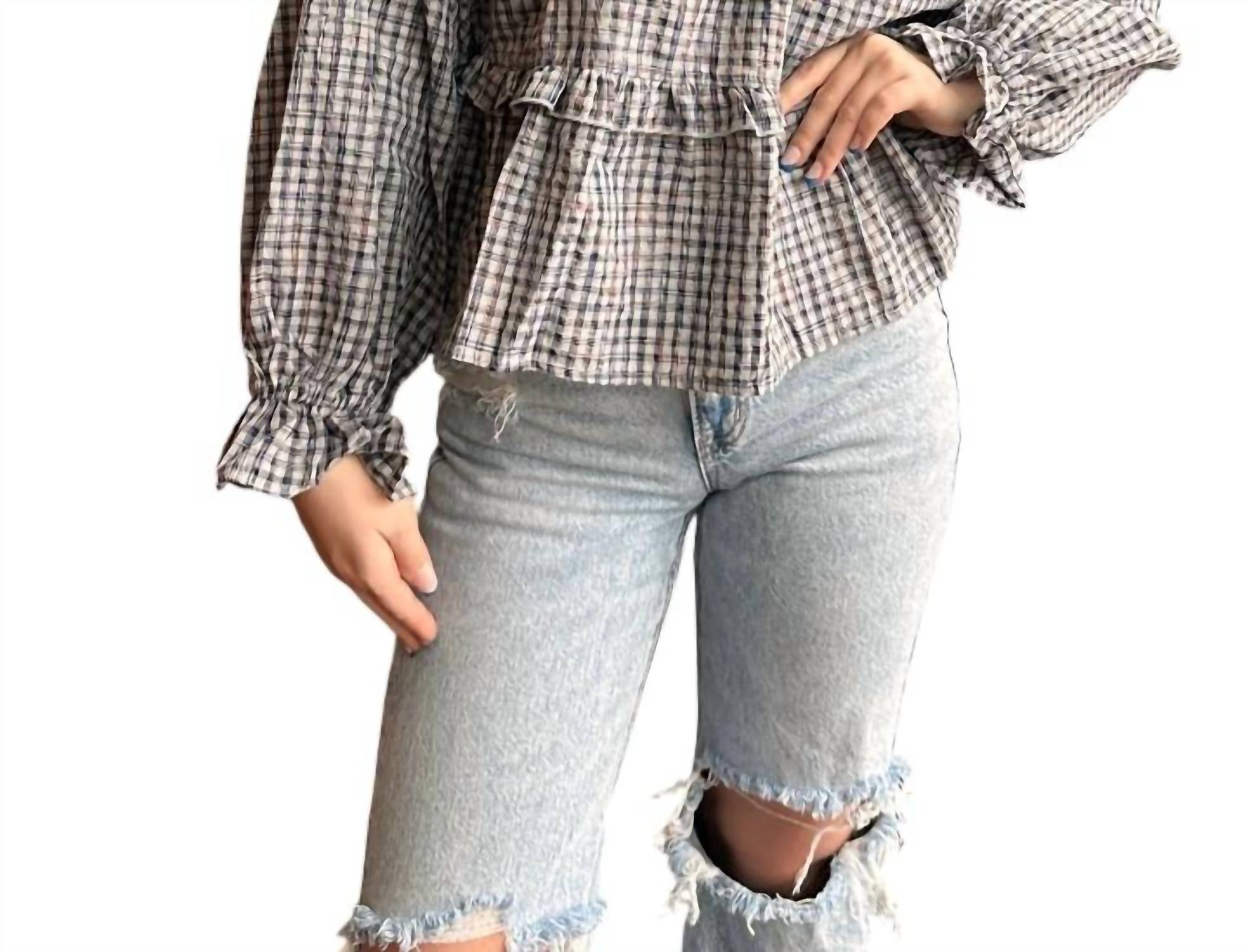 Hem & Thread - Carol Ruffled Plaid Print Top