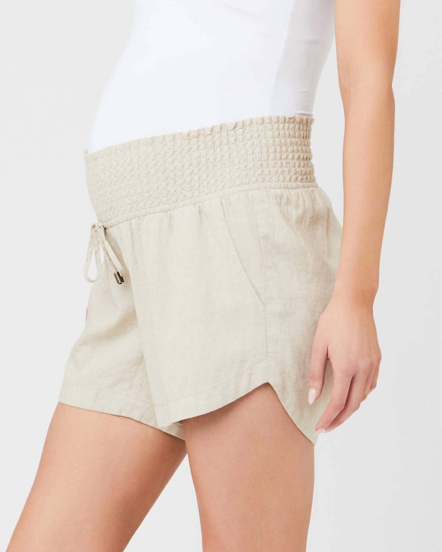 Ripe Indi Shirred Linen Short in natural - women's shorts - view 5