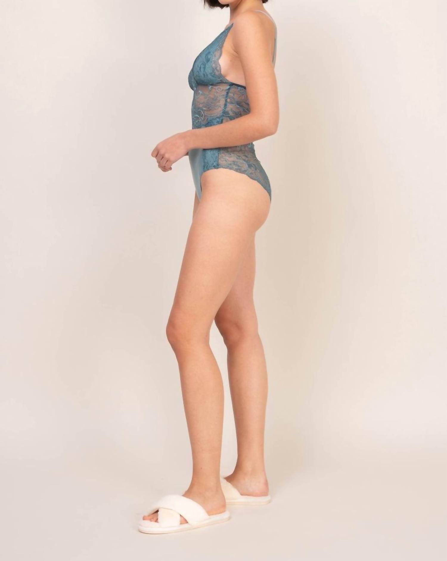 Oh!Zuza See Through Lace Bodysuit in blue - women's shirt - alternate view