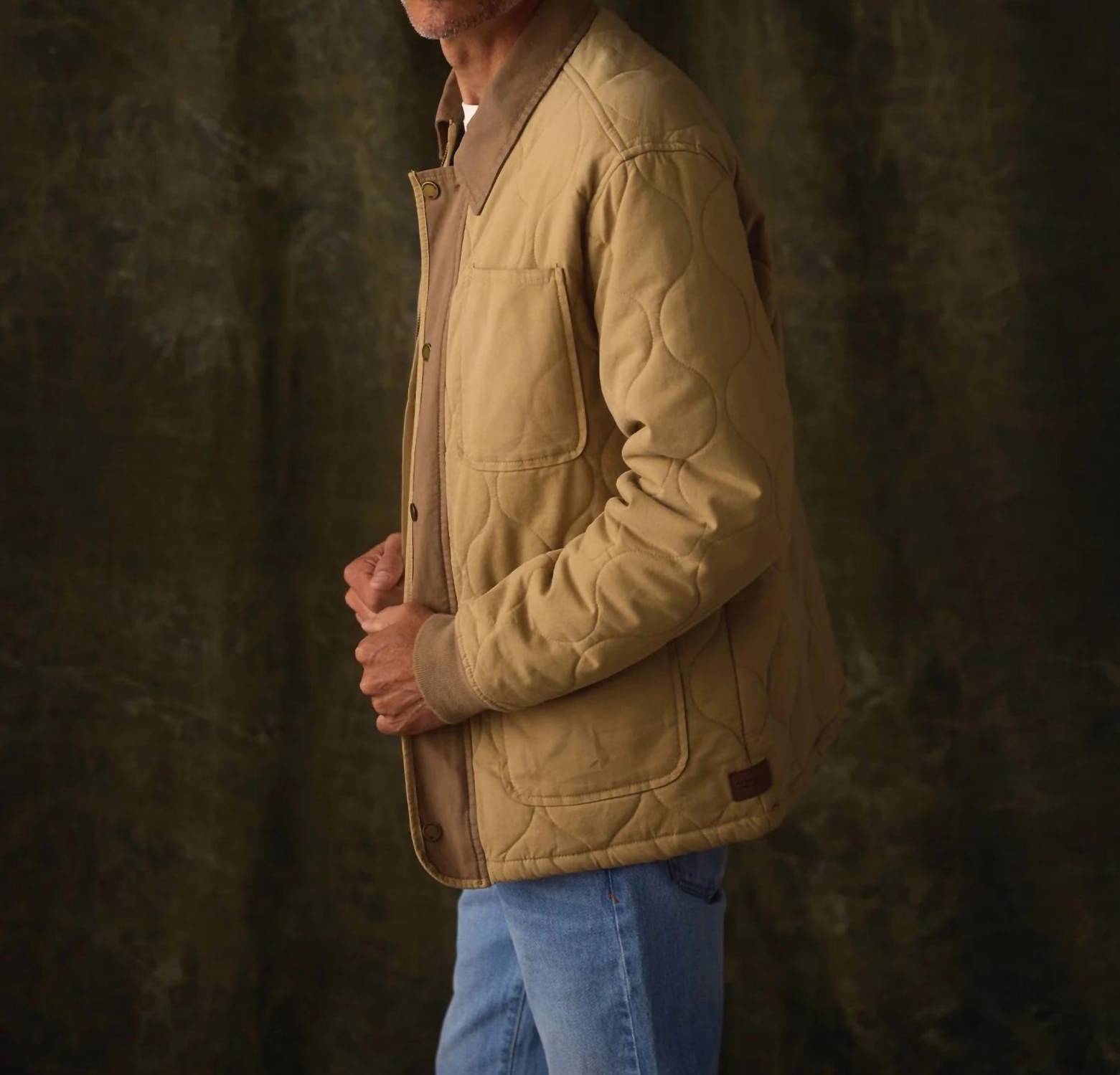 The Normal Brand James Canvas Liner Jacket in tan cedar - men's jacket - detail view