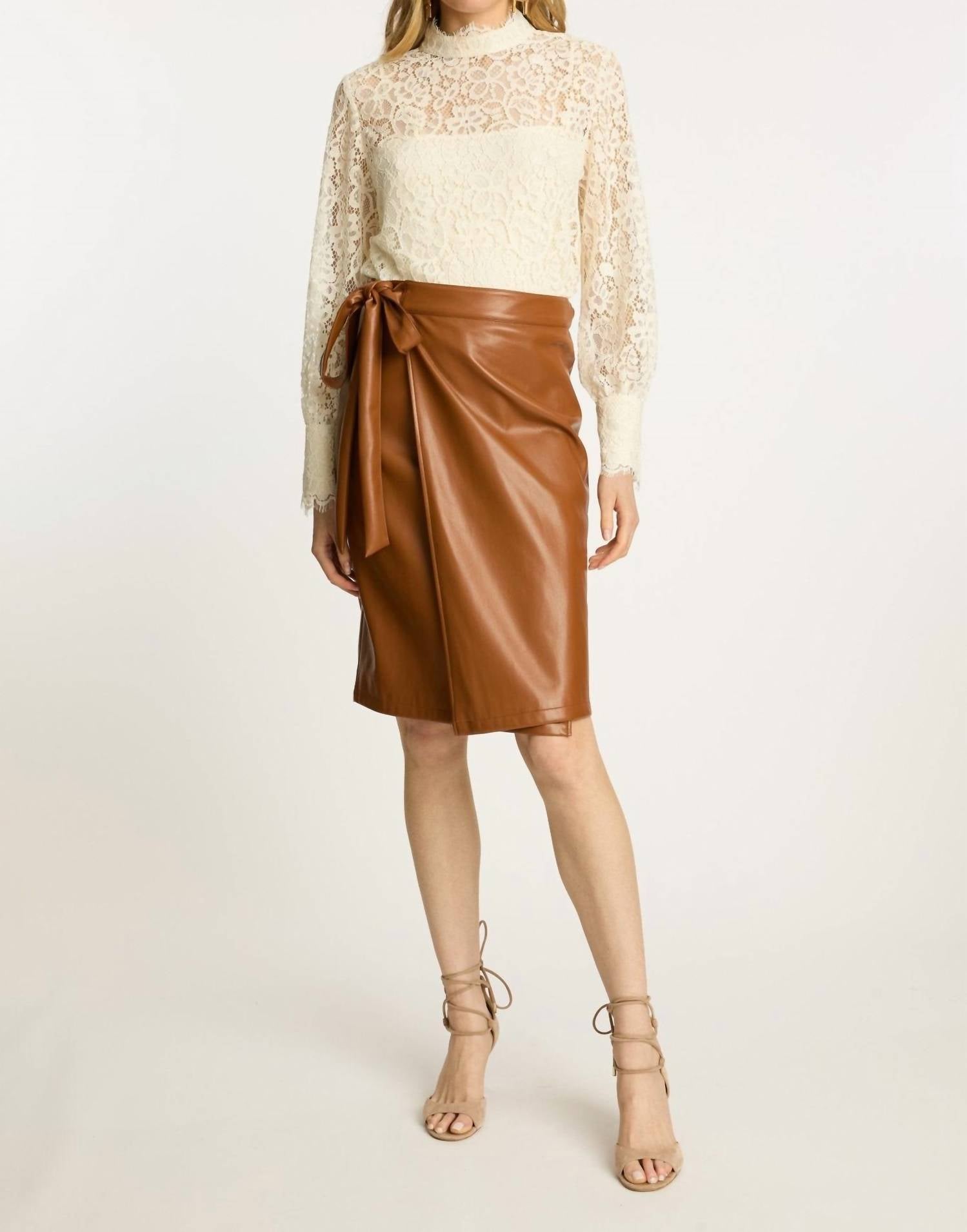 CABALLERO Peyton Vegan Leather Skirt in tobacco - women's skirt - view 5