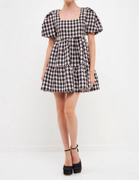 English Factory - Genevieve Tweed Puff Sleeve Mini Dress