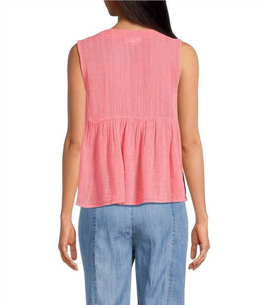Elan - Cotton Sleeveless Tie Front Top