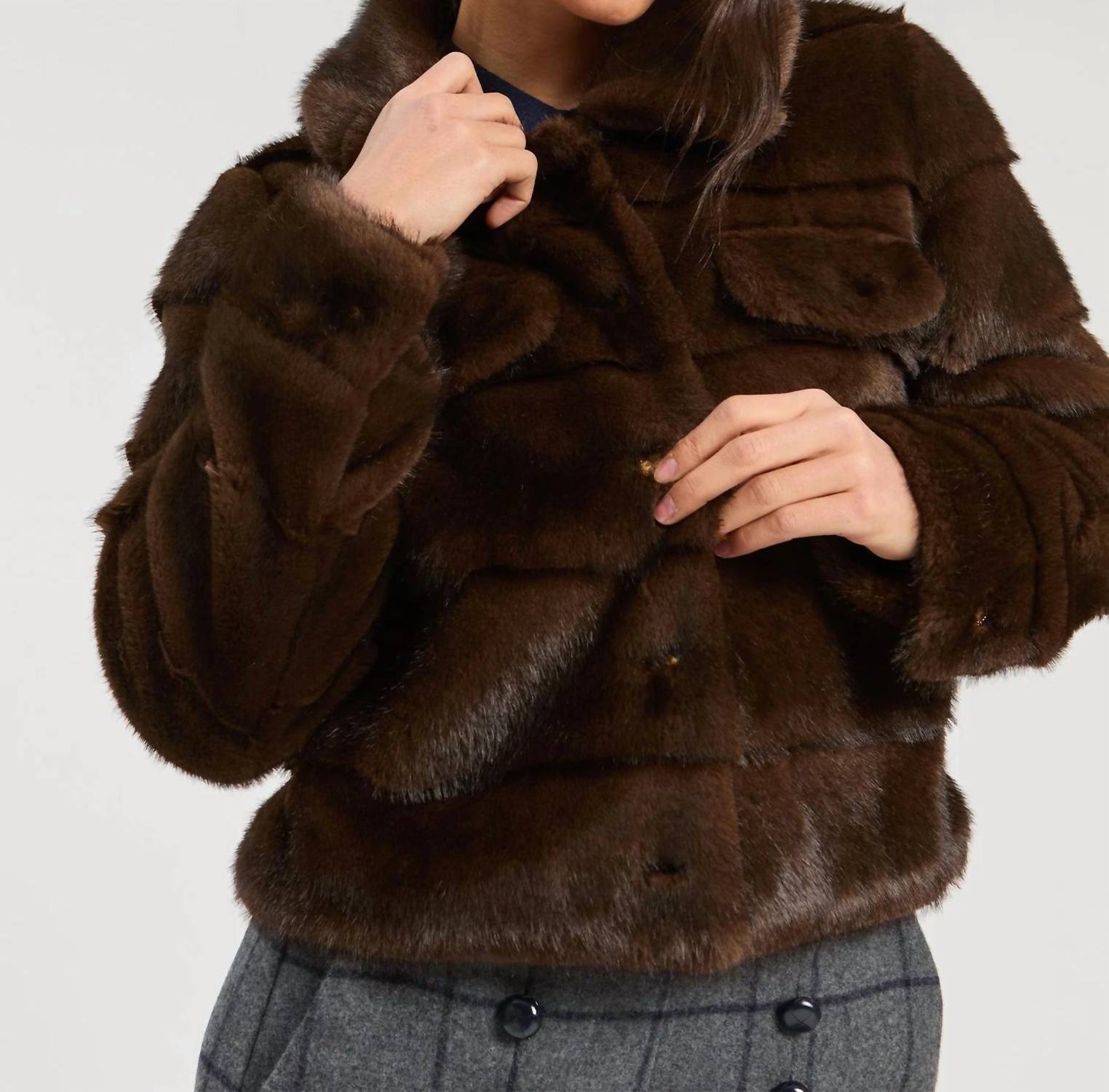 Vilagallo - Faux Fur Textured Stripe Jacket