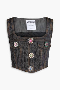 Moschino - Cropped crystal denim top