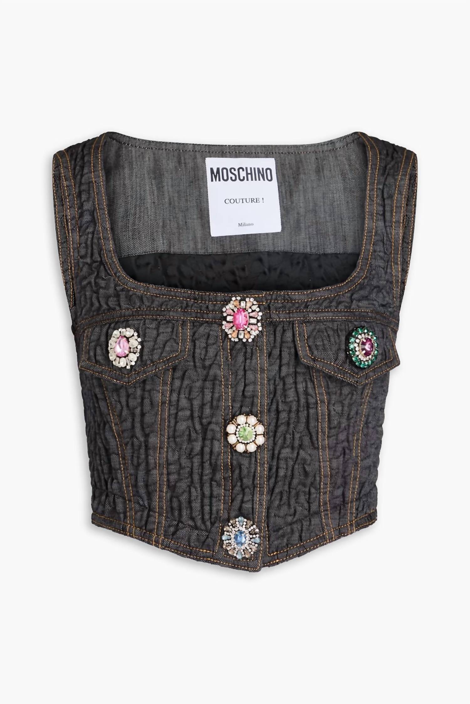 Moschino - Cropped crystal denim top