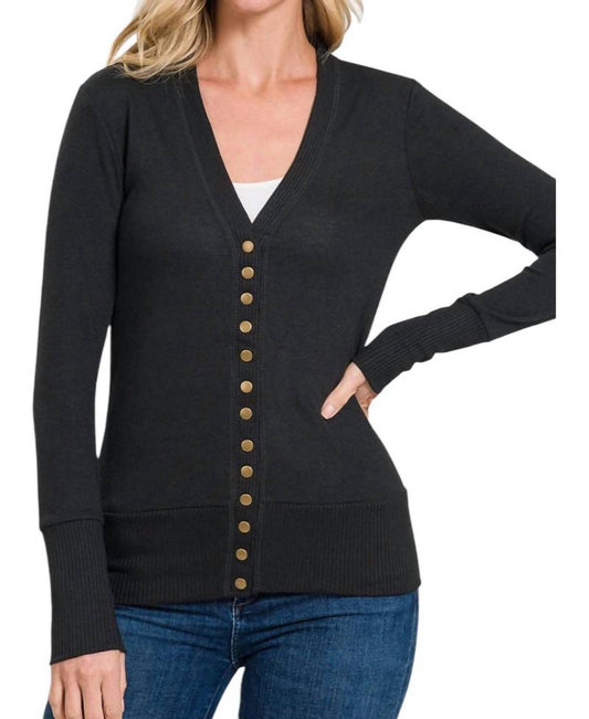 Zenana - Torie Ribbed Detail Snap Button Cardigan