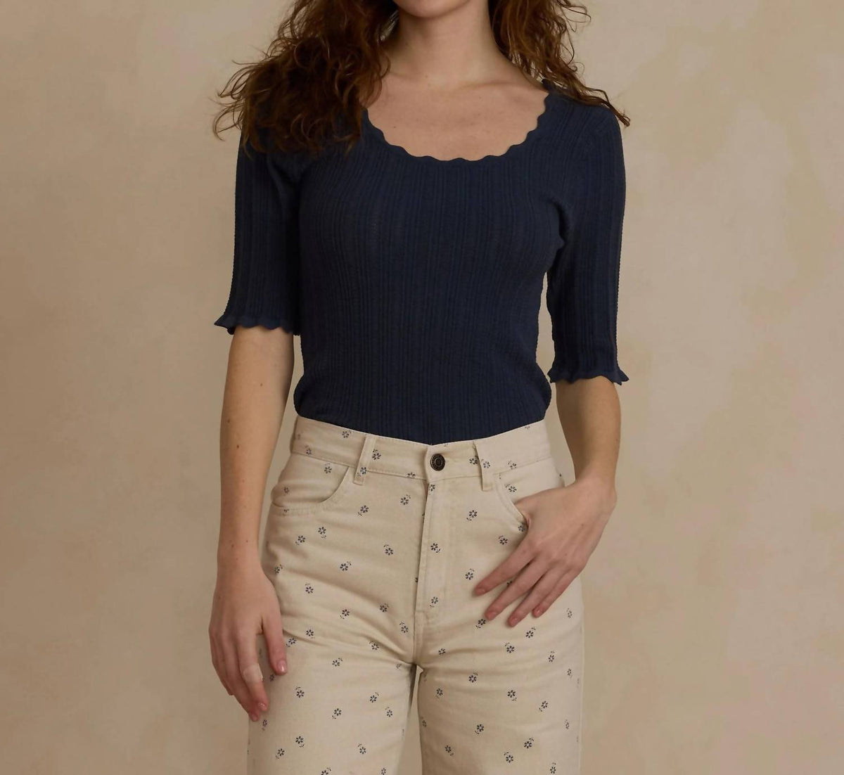 Rylee + Cru - Scallop Pointelle Knit Tee