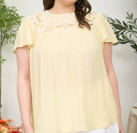 Blu Pepper - Floral Embroidery Flouce Sleeve Top
