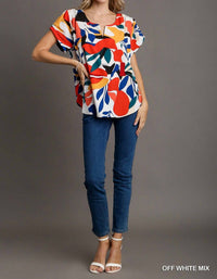 Umgee - Short Sleeved Abstract Print Top
