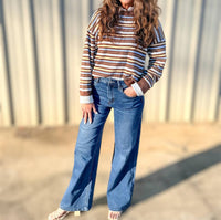 Bailey Rose Striped Knit Collar Top in cocoa - women's long sleeve top - view 6