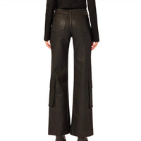 DL1961 - Women's Women's Hepburn Wide Leg High Rise Vintage Jean in black cargo coated - women's pants - detail view
