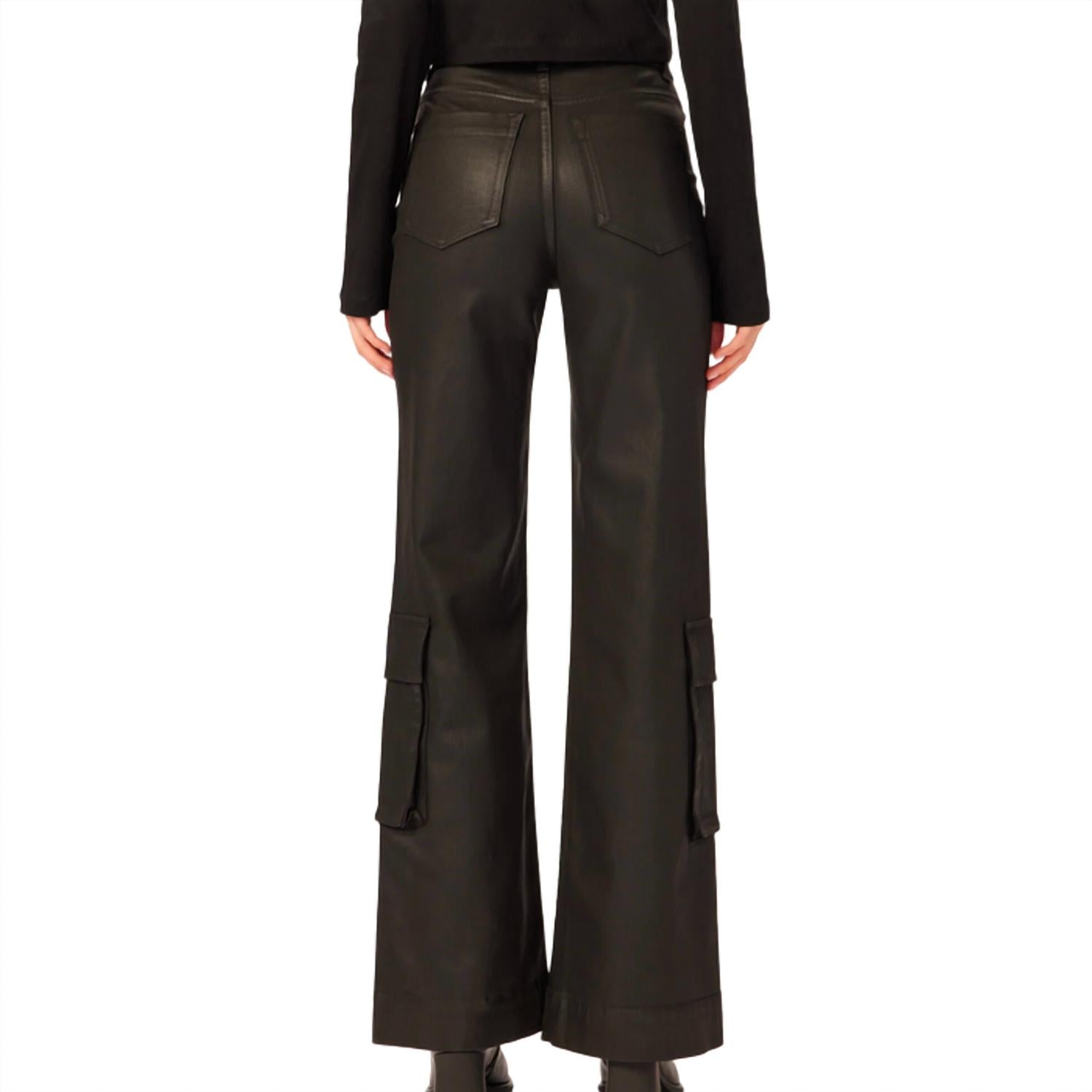 DL1961 - Women's Women's Hepburn Wide Leg High Rise Vintage Jean in black cargo coated - women's pants - detail view