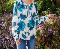 Karen Kane Blouson Sleeve Ruffle Tie-Neck Peasant Top in floral print - women's blouse - view 4