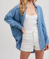 BluIvy Denim Tencel Dolman Sleeve Button Down Shirt in blue - women's shirt - alternate view