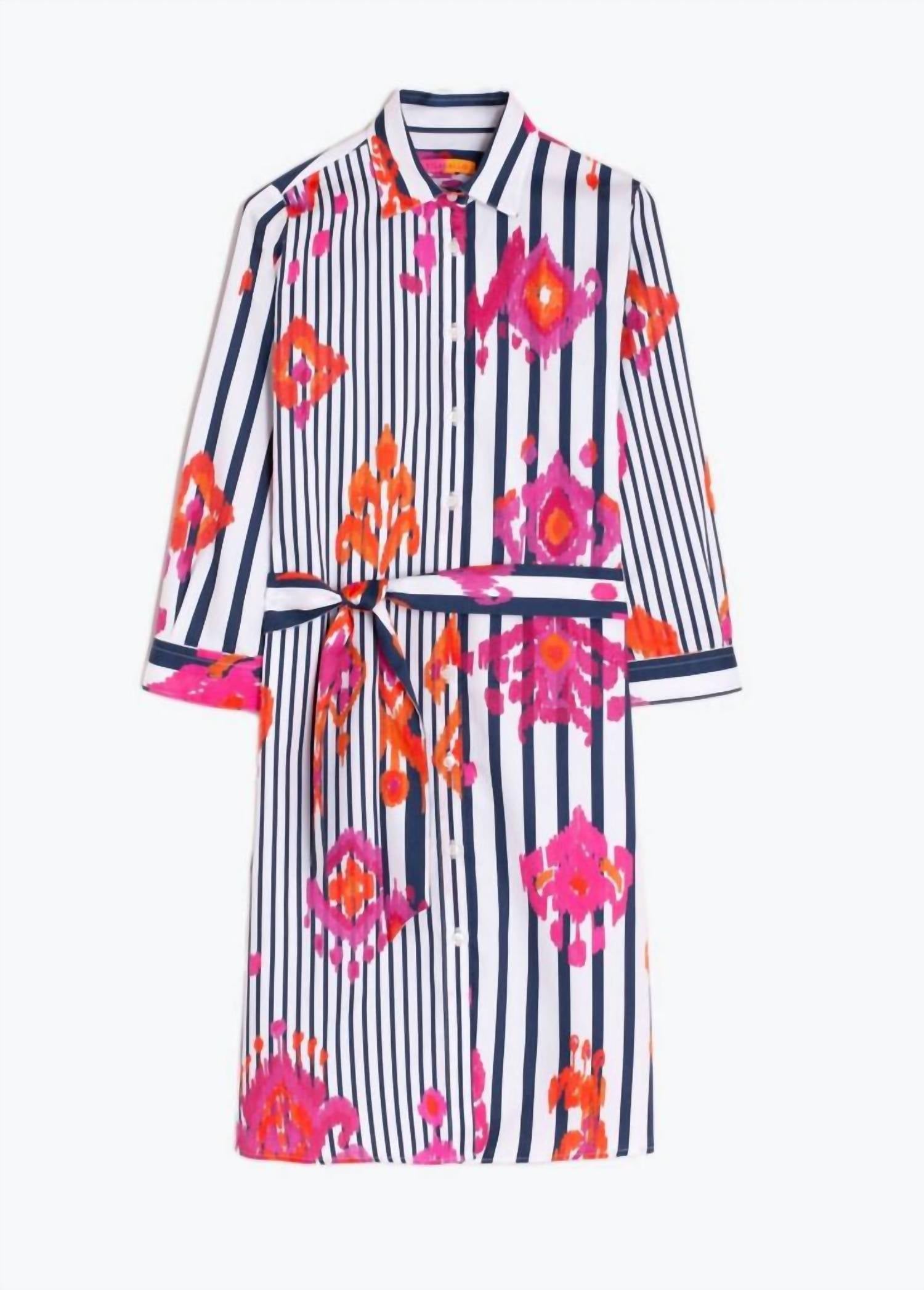 Vilagallo Dover Dress in ikat rosa naranja raya - women's dress - detail view