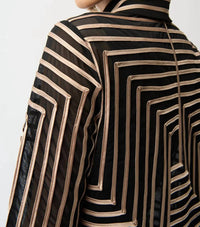 Joseph Ribkoff - Satin Mesh Striped 3/4 Bell Sleeves Jacket