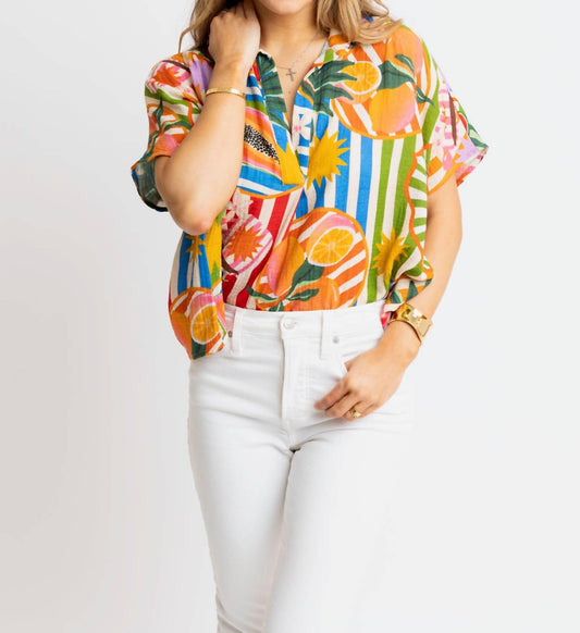 Karlie - Tropical Island Fruit Vneck Top