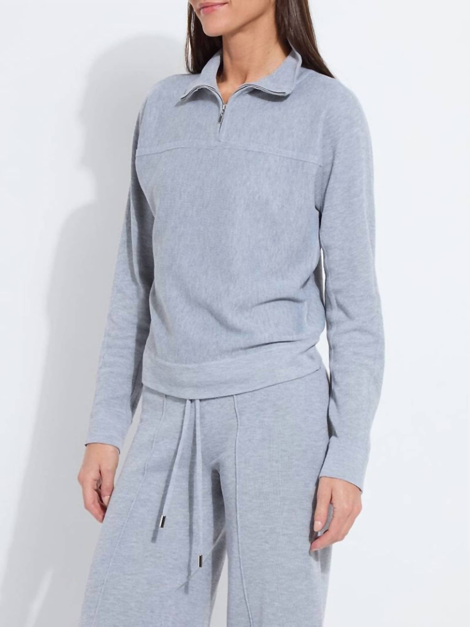 Lysse Viola Knit Lounge Sweatshirt Top in grey melange - women's top - detail view