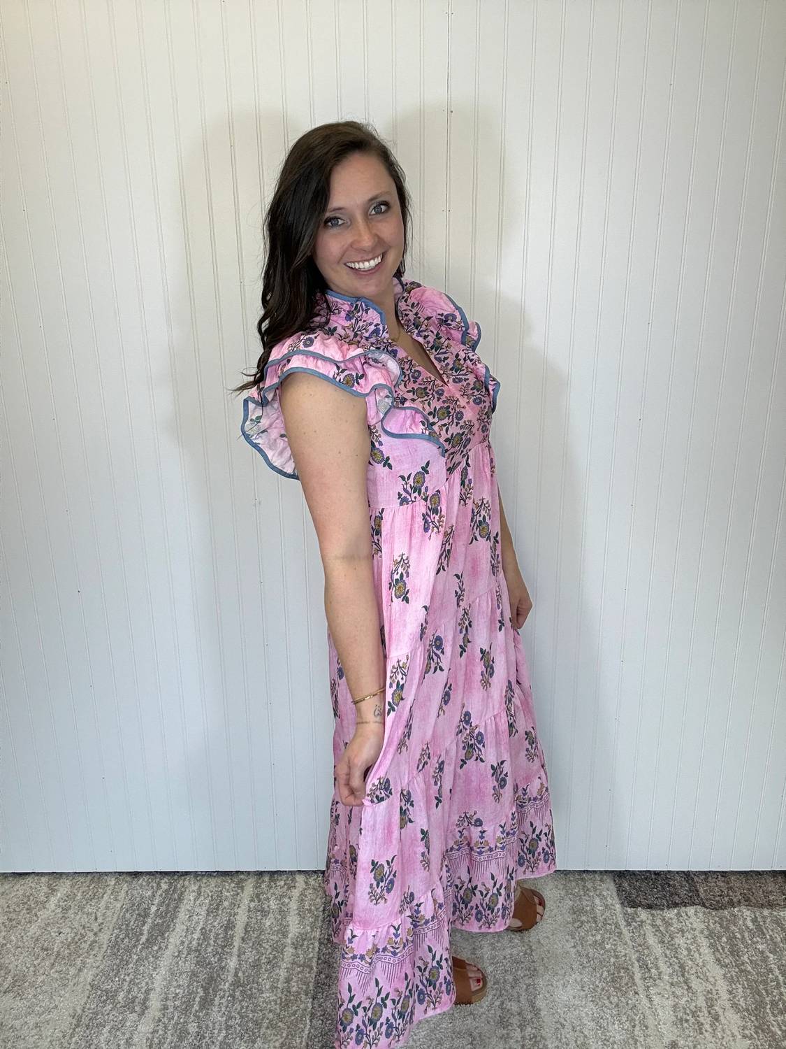 Umgee - Tiered Midi Dress With Ruffle Sleeve