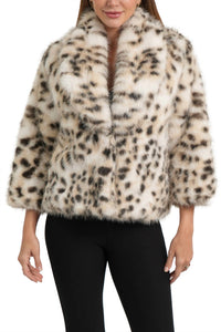 LOVE TOKEN Button Front Full Collar Jacket in snow leopard - women's jacket - alternate view
