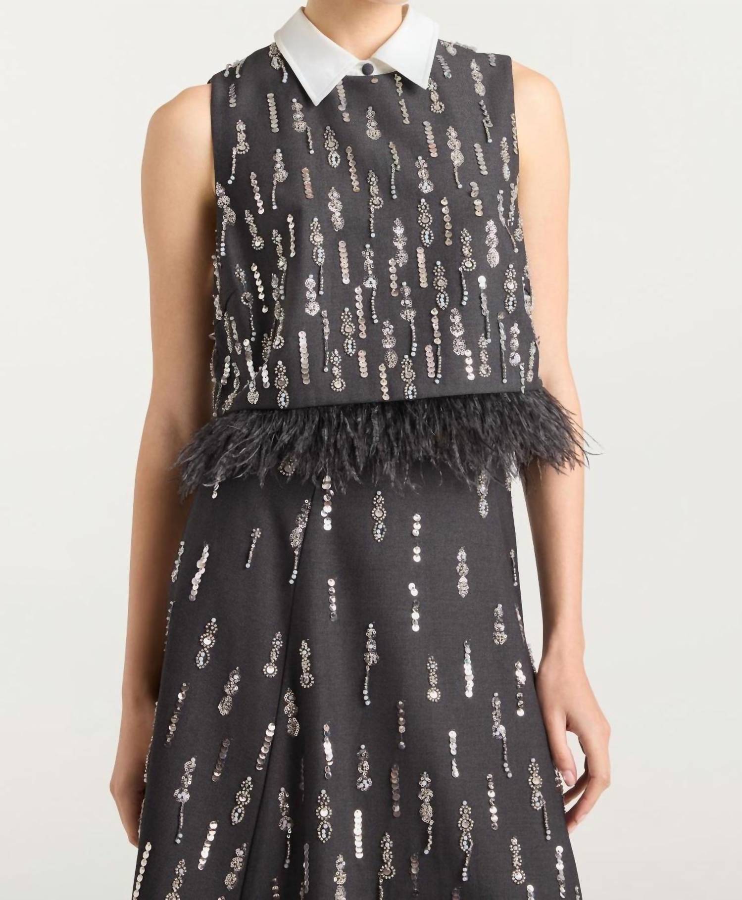 Cinq A Sept - Selene Top With Detailed Feather-trimmed Hem