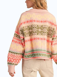 &merci Ribbed Collared Neckline Cardigan in blush pink - women's cardigan - detail view