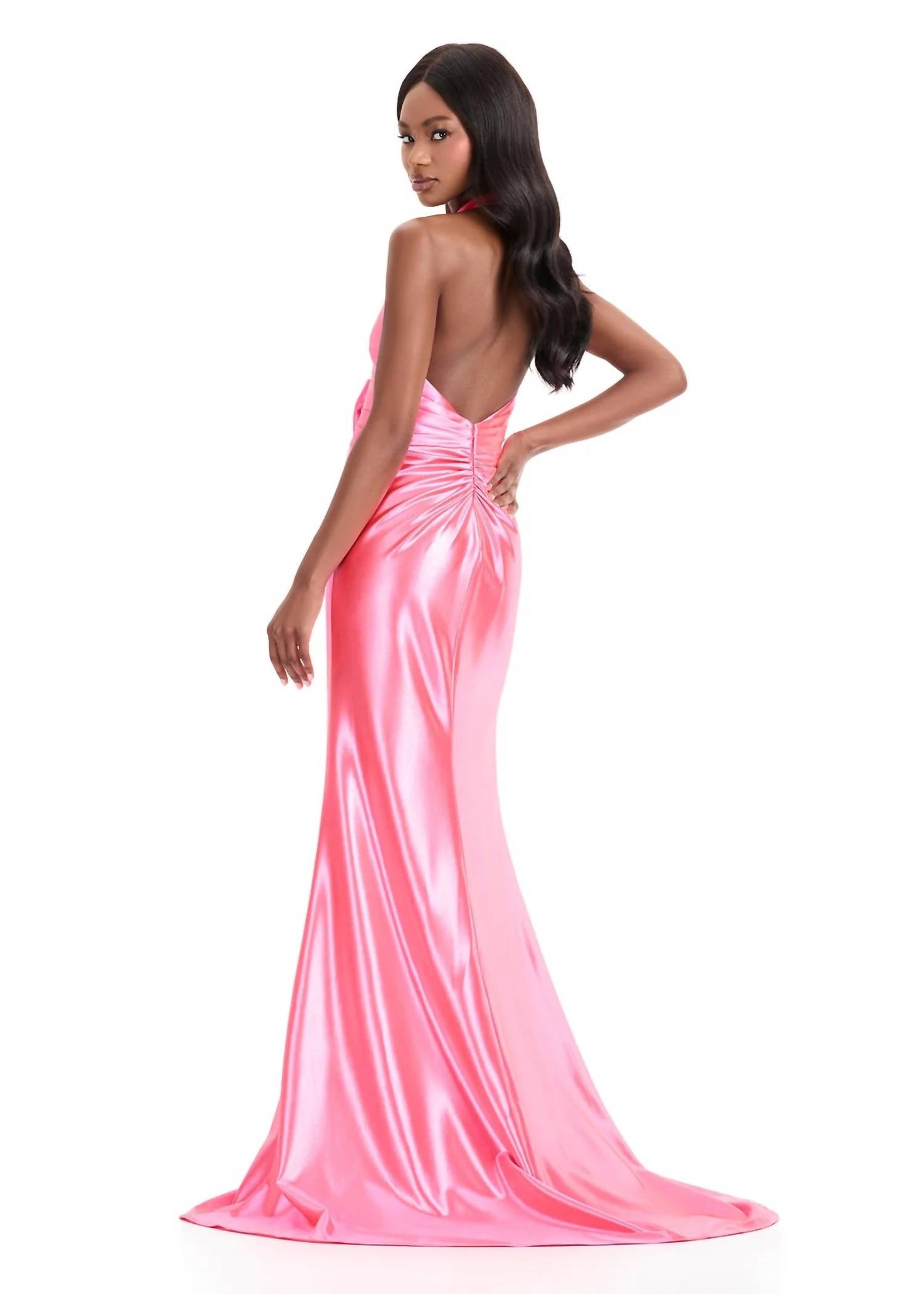 ASHLEYlauren Halter Shimmer Jersey Gown in pink - women's dress - alternate view