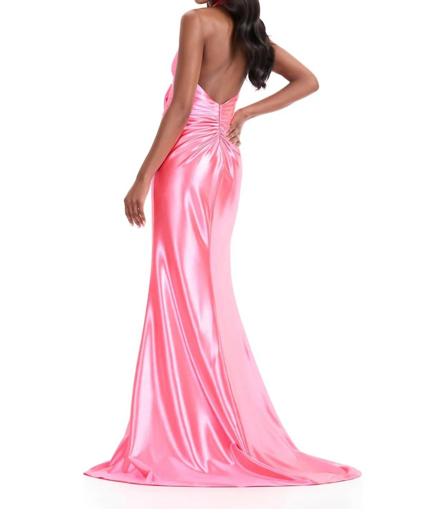 ASHLEYlauren Halter Shimmer Jersey Gown in pink - women's dress - detail view