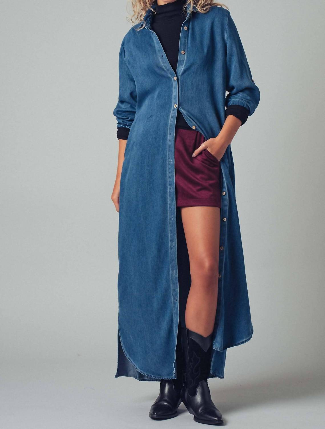 Urban Daizy - Relaxed Western Denim Midi Shirt Dress