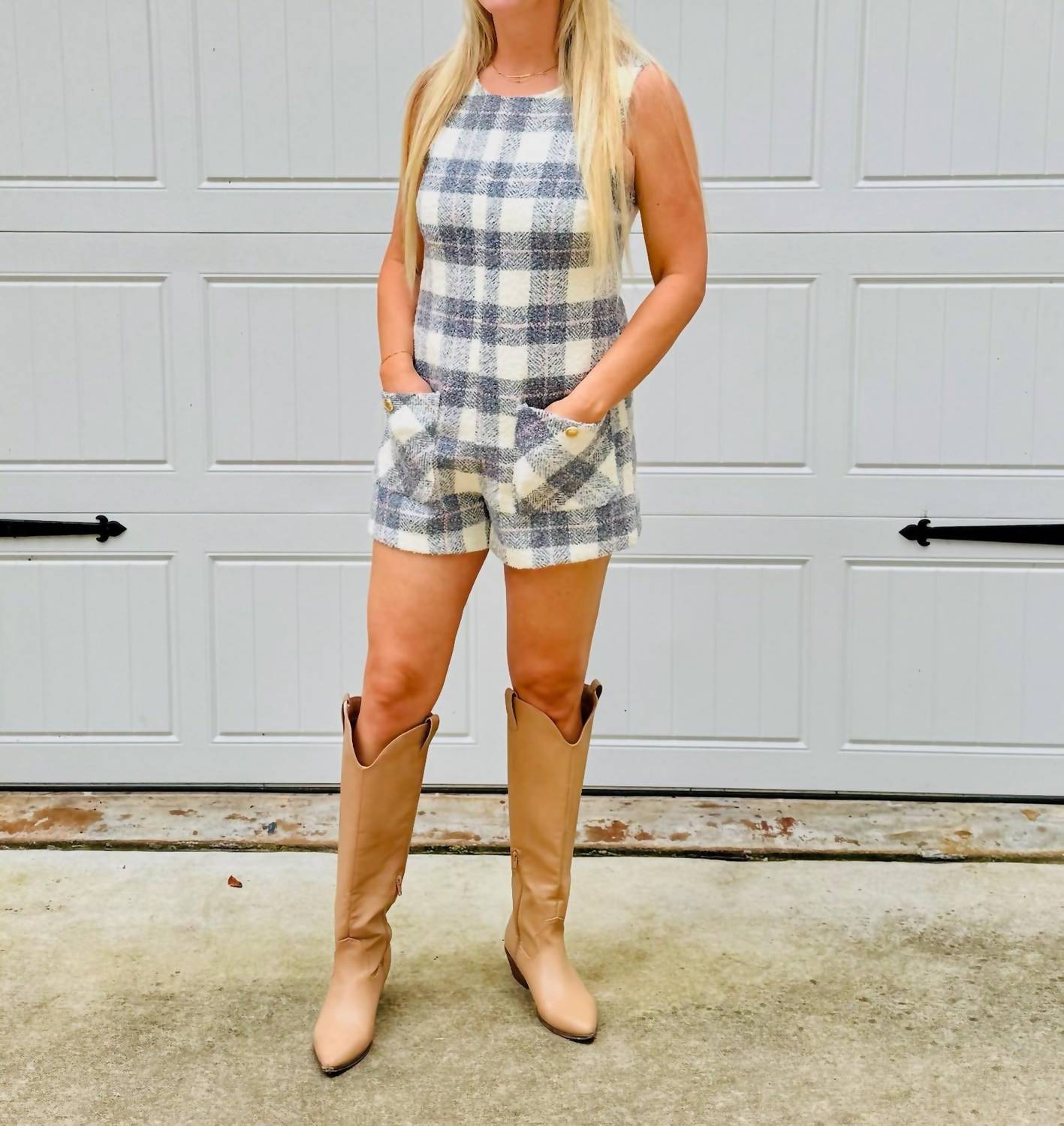 Day + Moon - Sleeveless Tweed Romper
