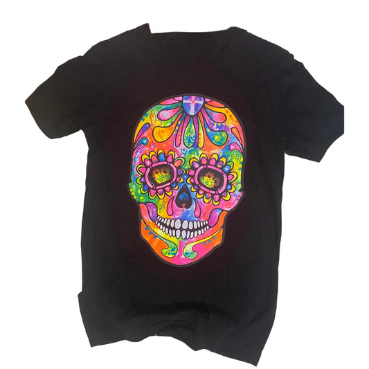 L&B Life - Women's Colorful Sugar Skull Tee Top