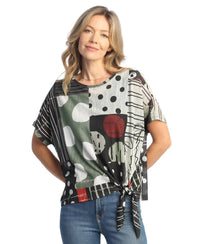 Jess & Jane Amelia Crepe Mesh Tie Front Top in multi color - women's blouse - alternate view