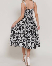 Active Basic Square Neckline Printed Full Dress in ivory black - women's dress - alternate view