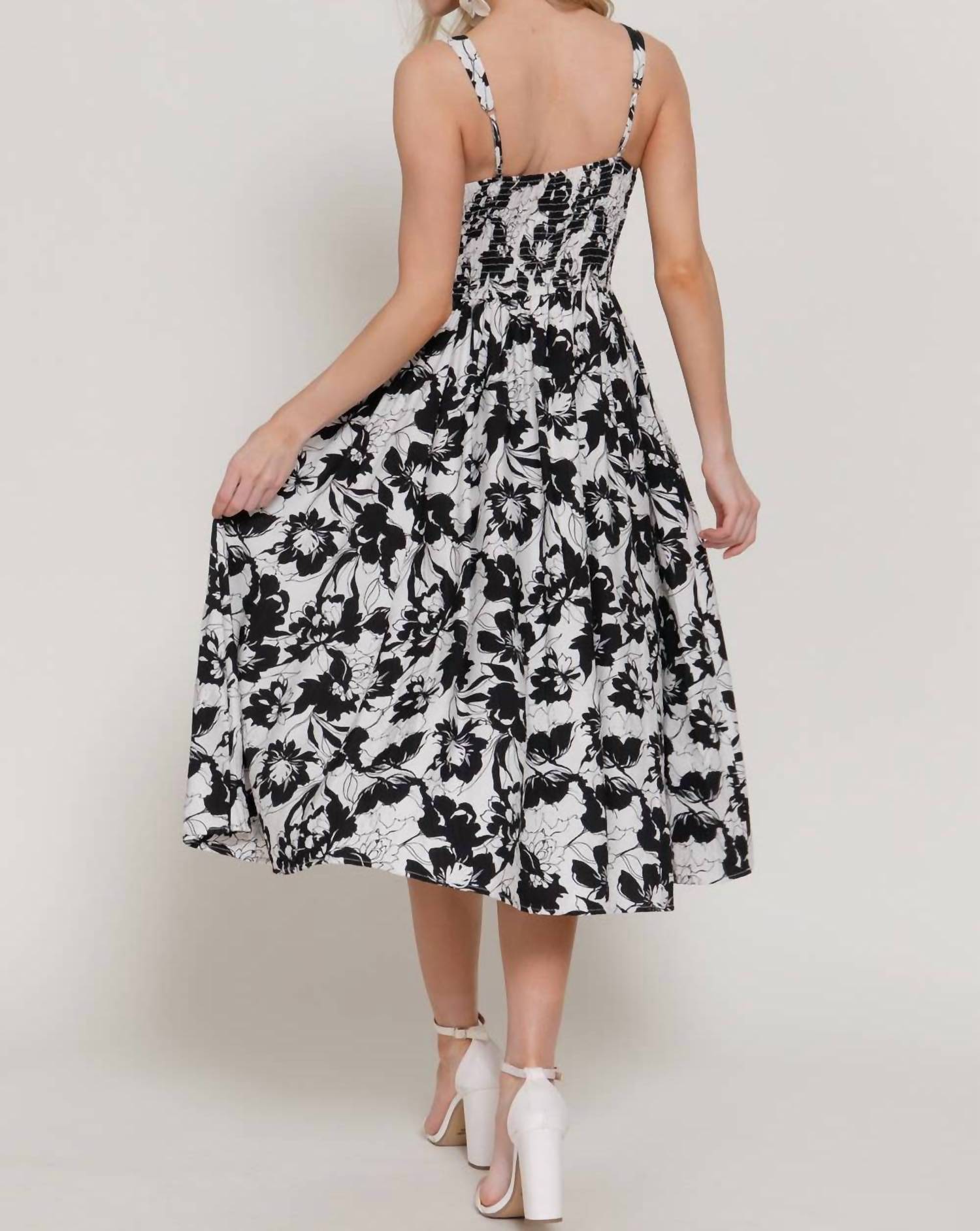 Active Basic Square Neckline Printed Full Dress in ivory black - women's dress - alternate view