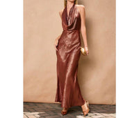 DRESS FORUM Marcelline Satin Maxi Dress in sunset gold - women's dress