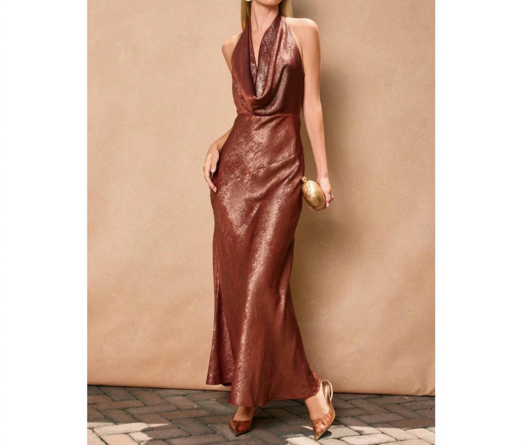 DRESS FORUM Marcelline Satin Maxi Dress in sunset gold - women's dress