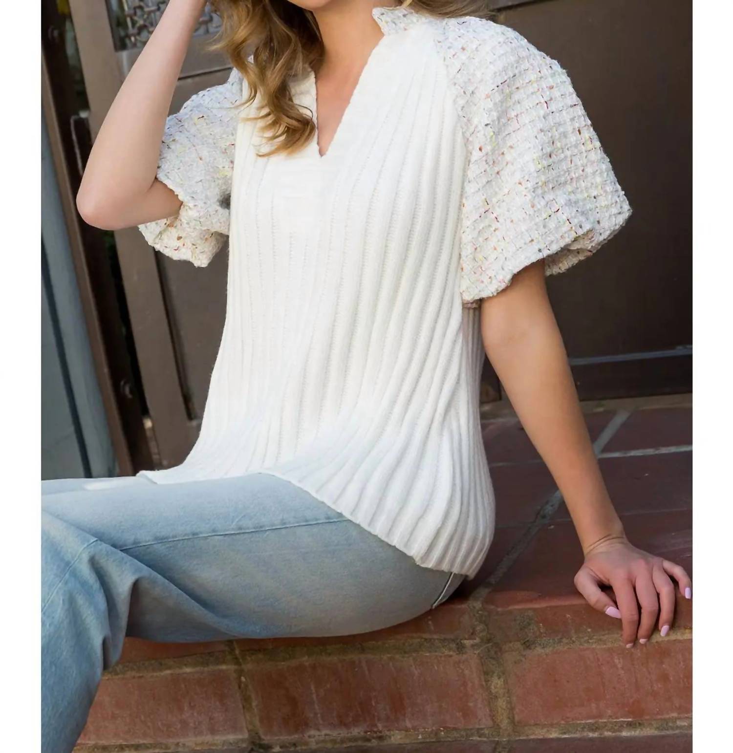 Thml - Tweed Puff Sleeve knit top