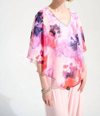 Joseph Ribkoff - Silky Knit Floral Print Poncho With Chiffon Layer