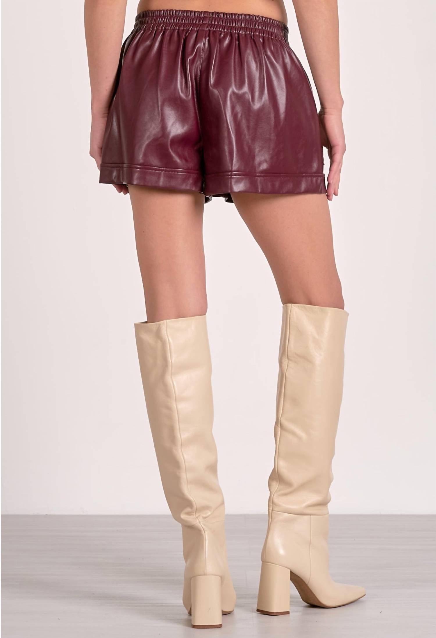 ELAN Sierra Vegan Leather Shorts in plum - women's shorts - detail view