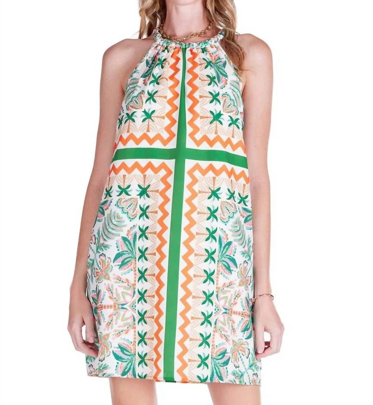 Jade - Women's Palm Fiesta Braided Neck Halter Dress
