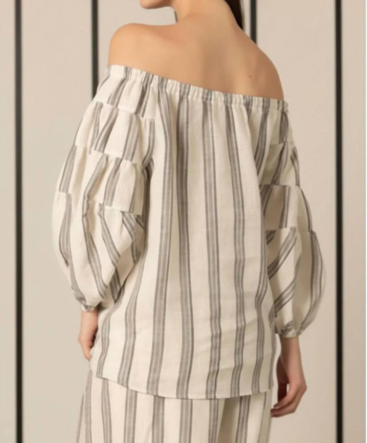 P.Cill - Striped Print Linen Off Shoulder Top