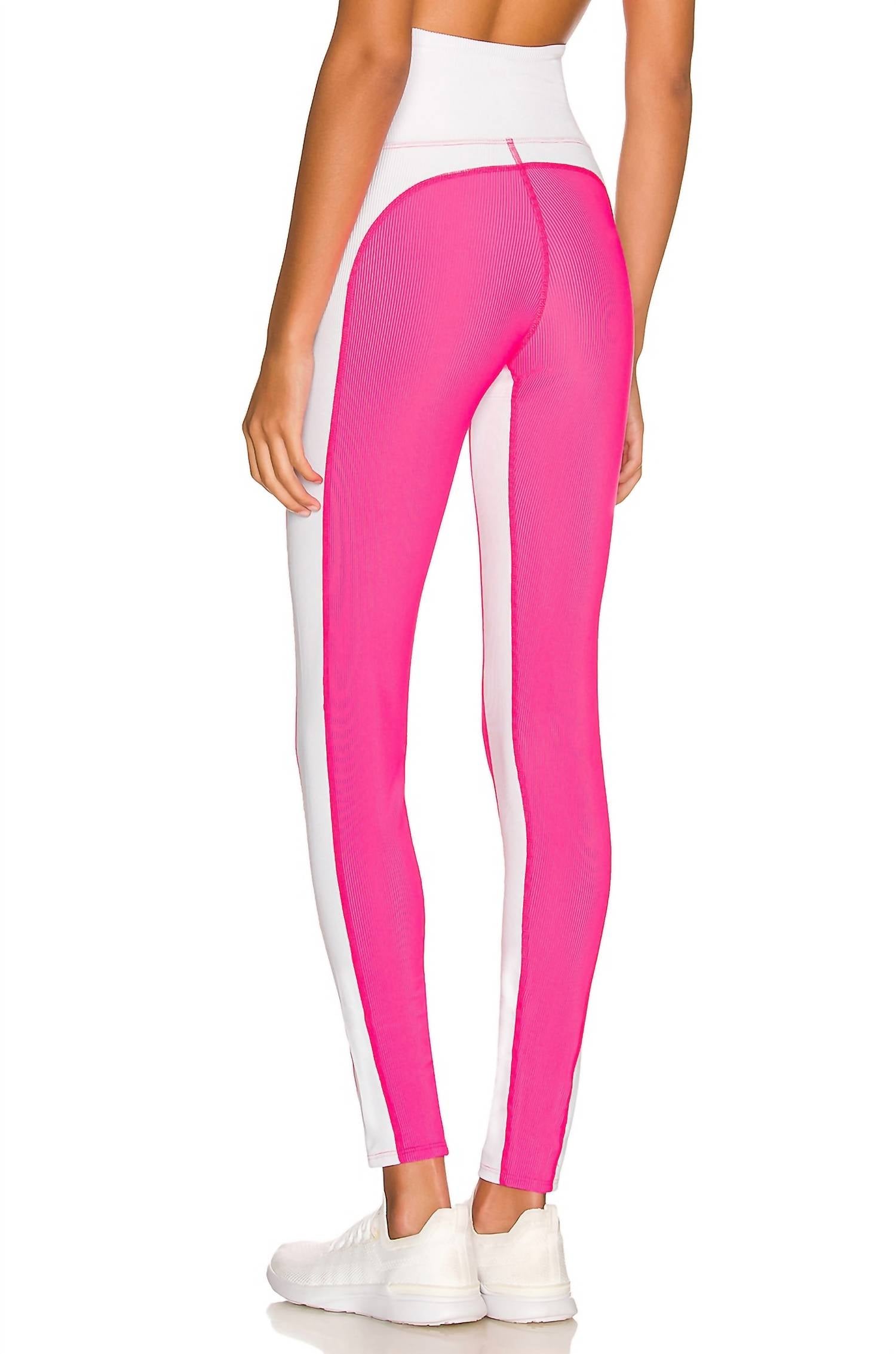 Beach Riot Colorblock Legging in neon pink white - women's pants - alternate view