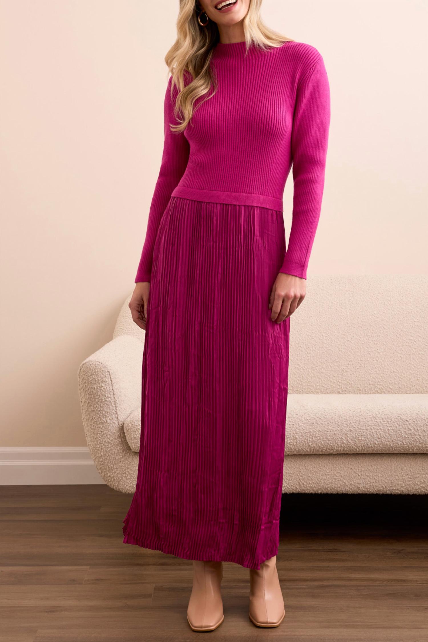 Tribal - Long Sleeve Twofer Maxi Dress With Lining