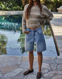 By Together - Knit Polyester Double Striped Long Sleeve Top