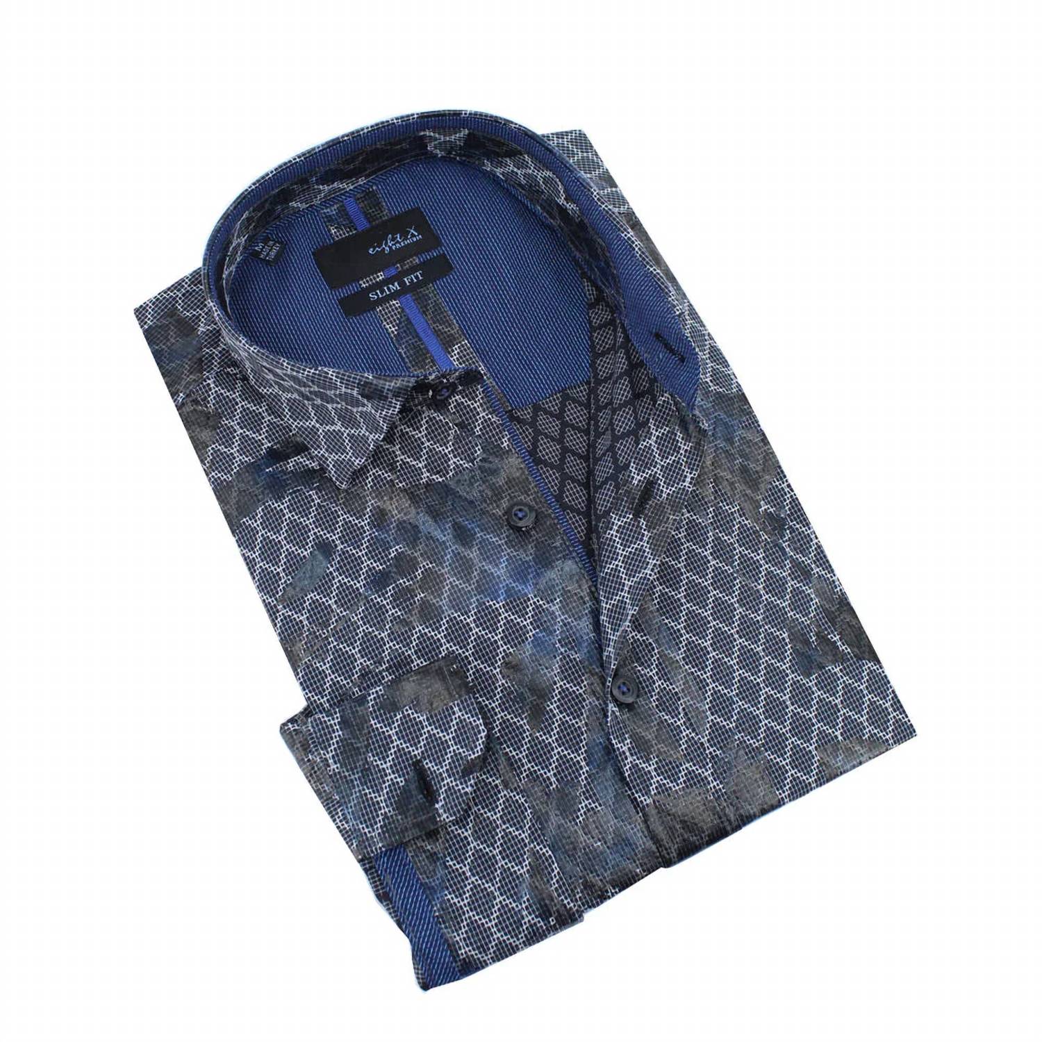 Eight X - Snake Print Foil Jacquard Button Down Shirt With Trim